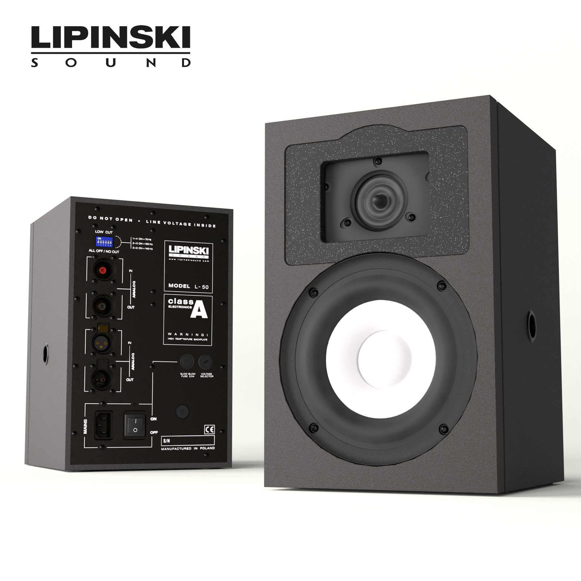 Lipinski L-50 Obsidian Black Class A active reference monitor — side profile