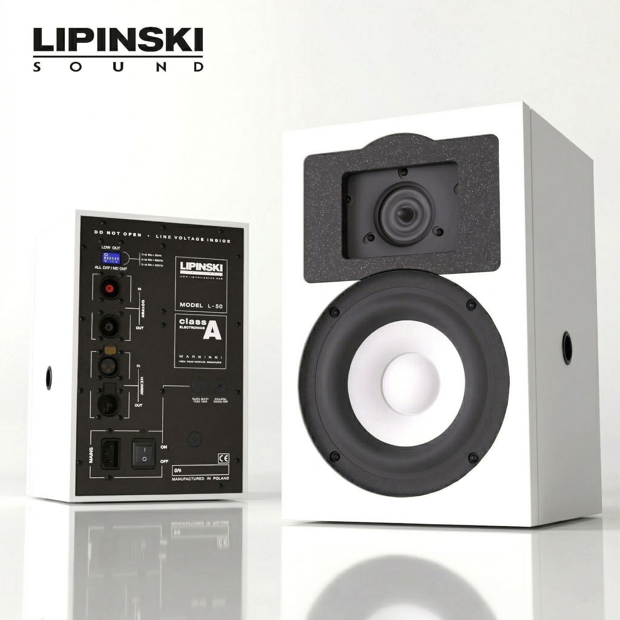 Lipinski L-50 Arctic White Class A active reference monitor — side profile